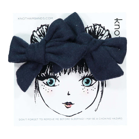 Knot Hairbands Woolly Mini Bow Set // Navy
