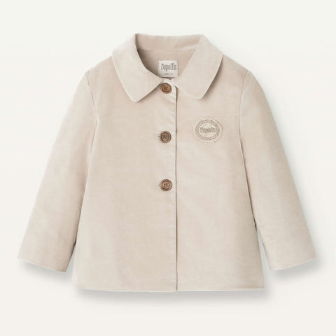 Popelin Beige Velvet Coat With Lapel