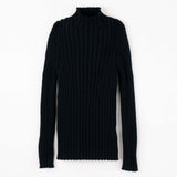 Popelin Black Funnel Collar Ribbed Jersey