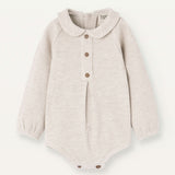 Popelin Stone Waffle Knit Romper Suit With Baby Collar