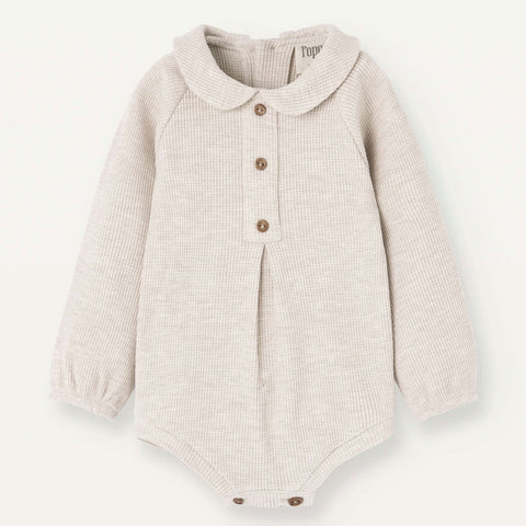 Popelin Stone Waffle Knit Romper Suit With Baby Collar