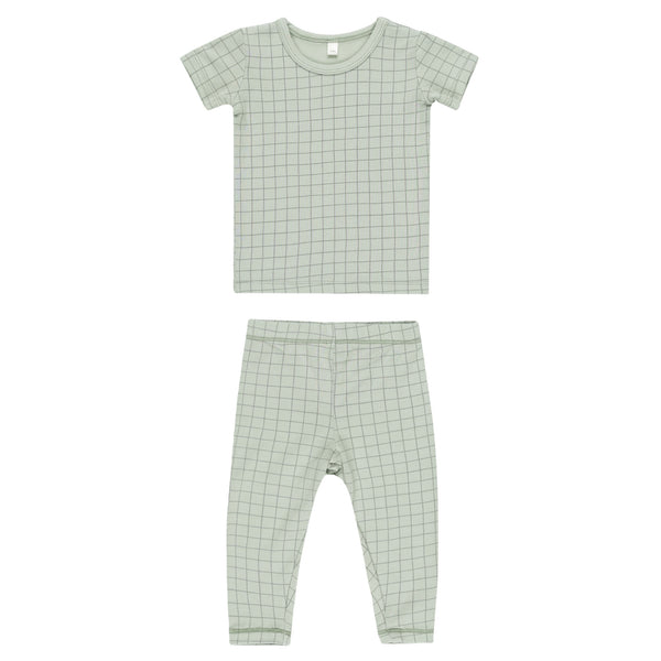 QUINCY MAE BAMBOO SHORT SLEEVE PAJAMA SET || SAGE GRID