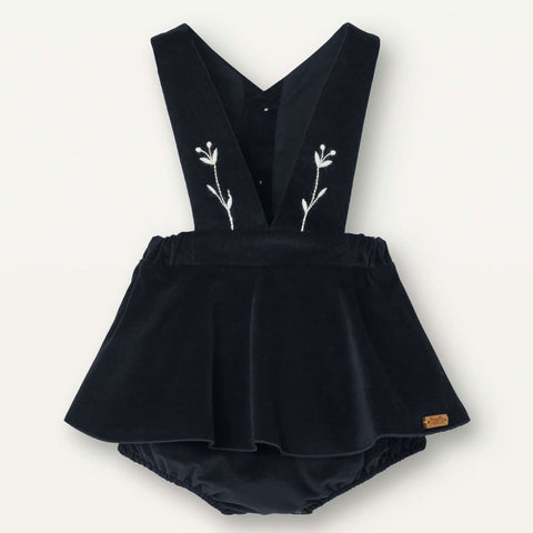 Popelin Black Velvet Romper Suit With Straps