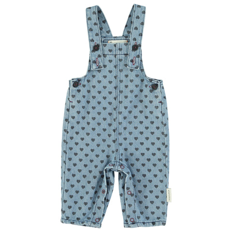 Piupiuchick Dungarees Washed Blue Denim Black Hearts