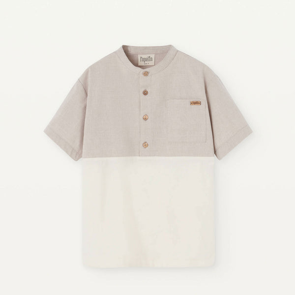 Popelin Sand Mandarin Collar Shirt