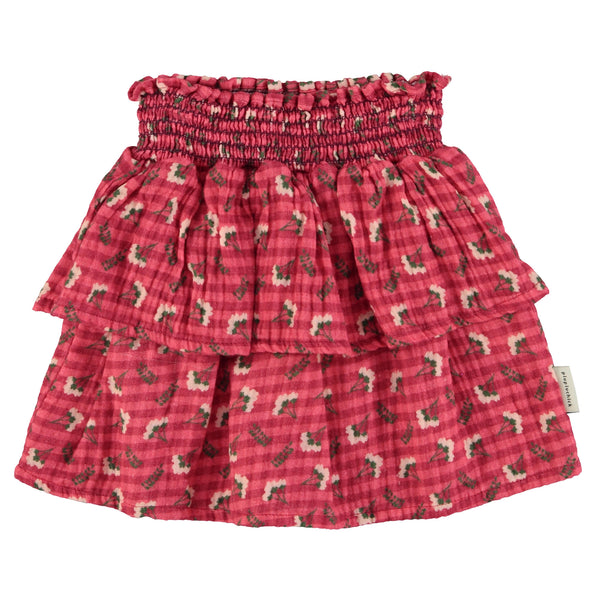 Piupiuchick Knee-Lenght Skirt Pink Checkered Flowers