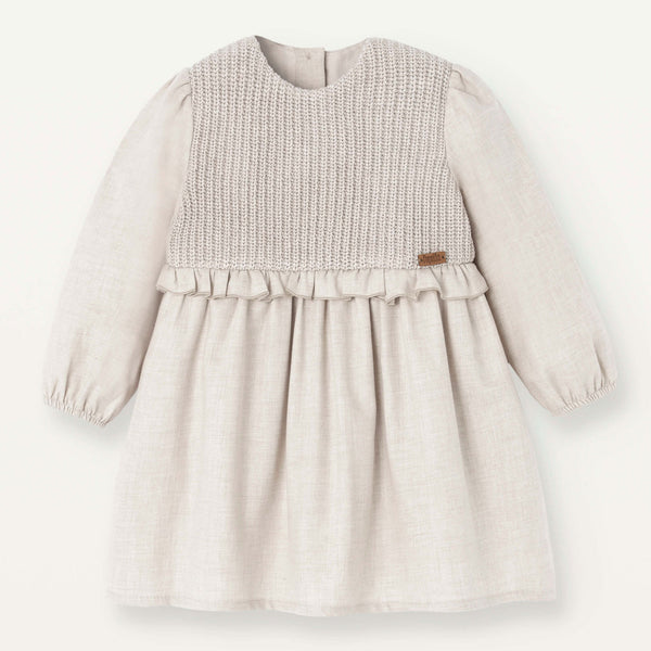 Popelin Sand Dress With Knitted Yoke