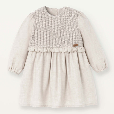 Popelin Sand Dress With Knitted Yoke
