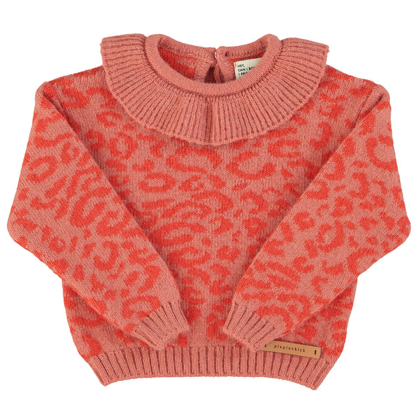 Piupiuchick Knitted Sweater Collar Pink Animal Print