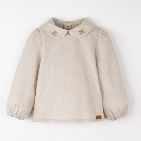 Popelin Sand Shirt With Embroidered Baby Collar