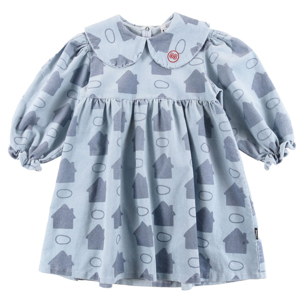 Loud Apparel Movie Dress Collar Sky Blue Houses Aop