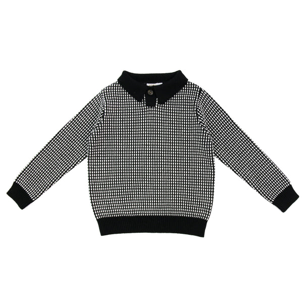 Coco Blanc Boys Collared Sweater Black/White