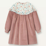 Popelin Pink Velvet Dress With Floral Yoke