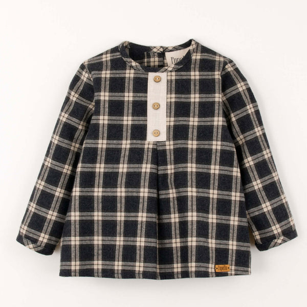Popelin Grey Plaid Shirt With Pleat