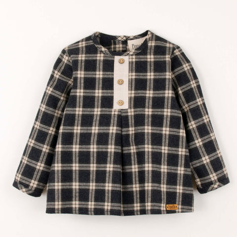 Popelin Grey Plaid Shirt With Pleat