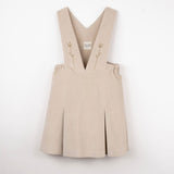 Popelin Beige Velvet Short  Dress With Bib And Embroidered Straps