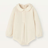 Popelin Off-White Knitted Romper Suit With Baby Collar