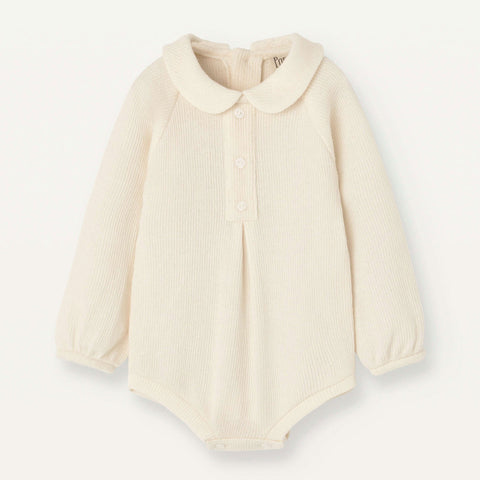 Popelin Off-White Knitted Romper Suit With Baby Collar