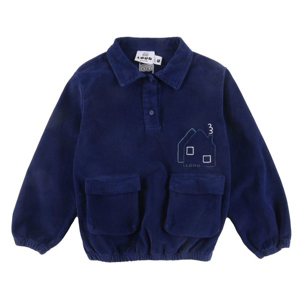 Loud Apparel Tender Blouse Front Pockets Blue Navy