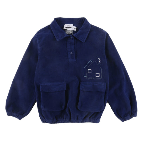 Loud Apparel Tender Blouse Front Pockets Blue Navy