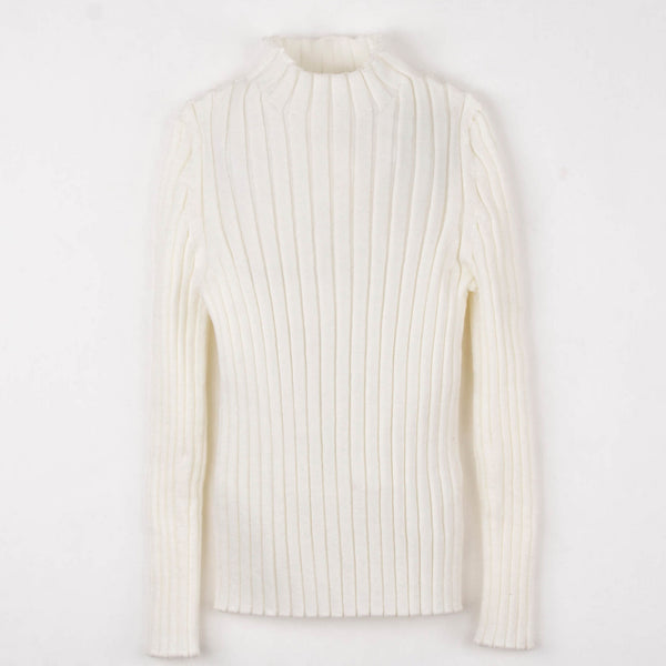 Popelin Off-White Funnel Collar Ribbed Jersey