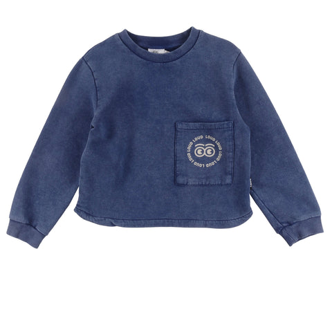 Loud Apparel Brother Sweater Front Pocket Blue Depth Marble Dye