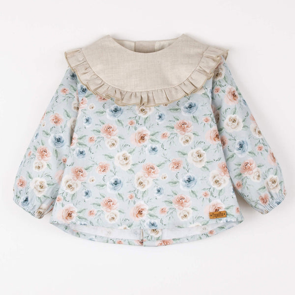 Popelin Blue Floral Print Shirt With Yoke