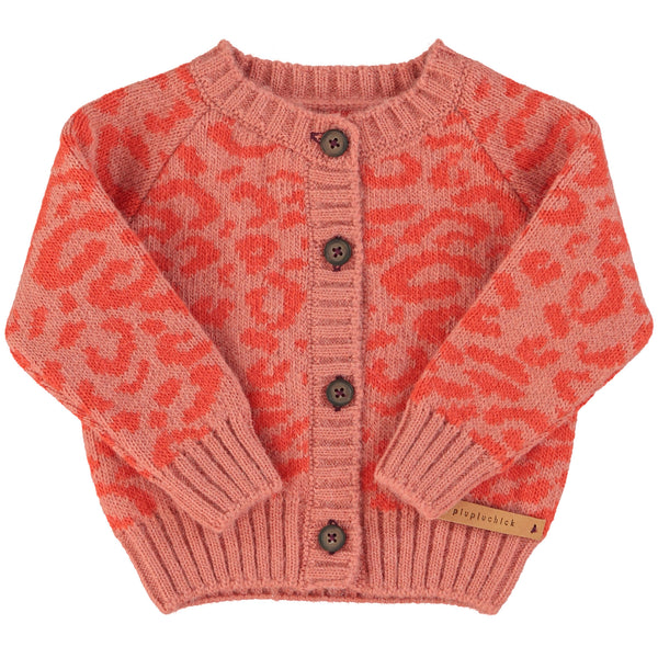 Piupiuchick Knitted Baby Cardigan Pink Animal Print