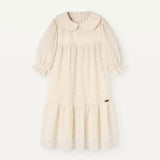Popelin Off-White Dress With Embroidered Baby Collar