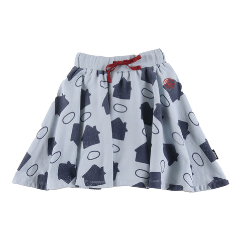 Loud Apparel Safe Skirt Knee Length Sky Blue Houses Aop