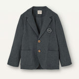 Popelin Grey Micro-Herringbone Blazer With Lapel