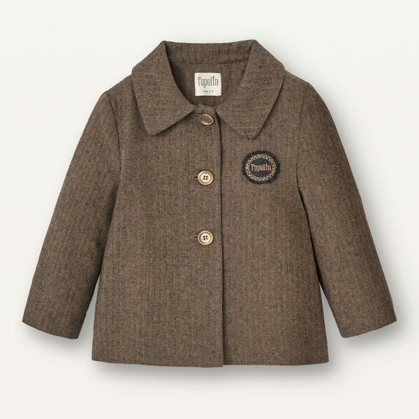Popelin Brown Micro-Herringbone Coat With Lapel
