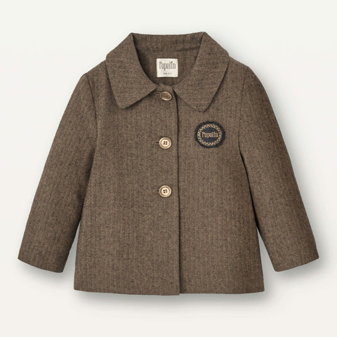 Popelin Brown Micro-Herringbone Coat With Lapel