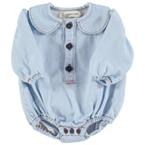 Piupiuchick Long Sleeve Romper Collar Light Blue Soft Denim