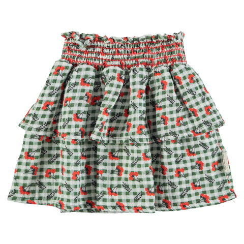 Piupiuchick Short Skirt Green Checkered Flowers