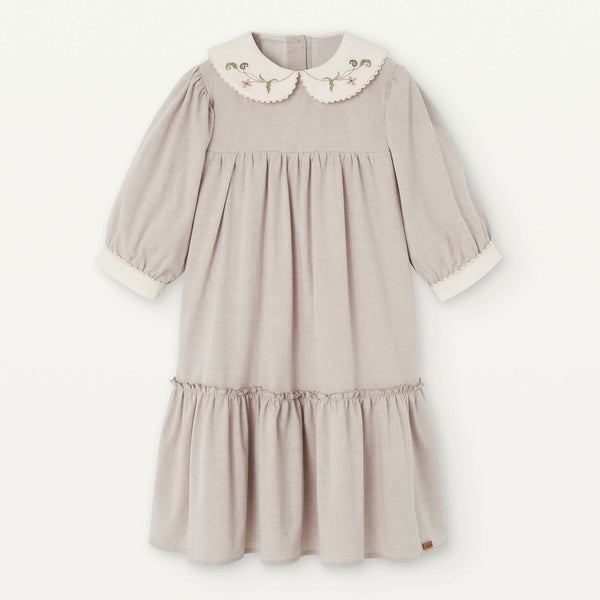 Popelin Sand Dress With Embroidered Baby Collar