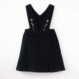 Popelin Black Velvet Short Dress With Bib And Embroidered Straps