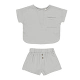 QUINCY MAE WOVEN BOXY TOP + SHORT SET || SKY