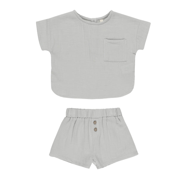 QUINCY MAE WOVEN BOXY TOP + SHORT SET || SKY