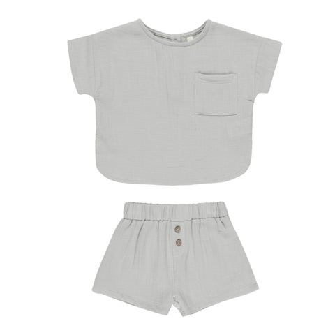 QUINCY MAE WOVEN BOXY TOP + SHORT SET || SKY