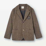 Popelin Brown Micro-Herringbone Blazer With Lapel