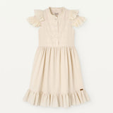 Popelin Off-White Contrasting Dress With Frills