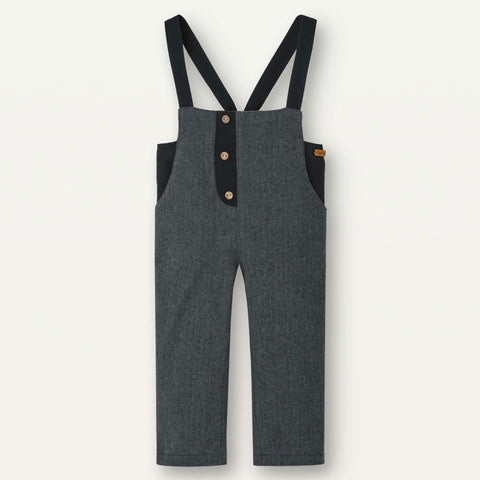 Popelin Grey Micro-Herringbone Contrasting Dungarees