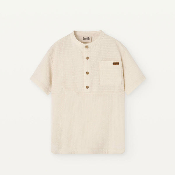 Popelin Off-White Mandarin Collar Shirt