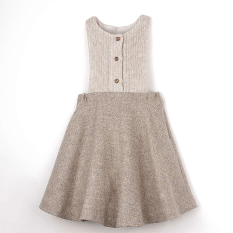 Popelin Stone Short Dress With Knitted Bib