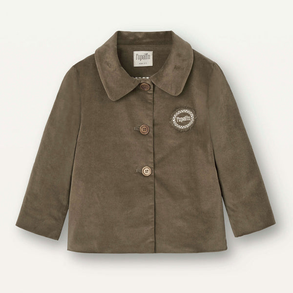 Popelin Green Velvet Coat With Lapel