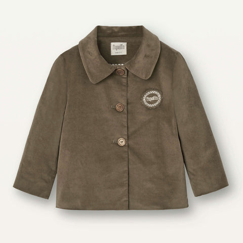 Popelin Green Velvet Coat With Lapel