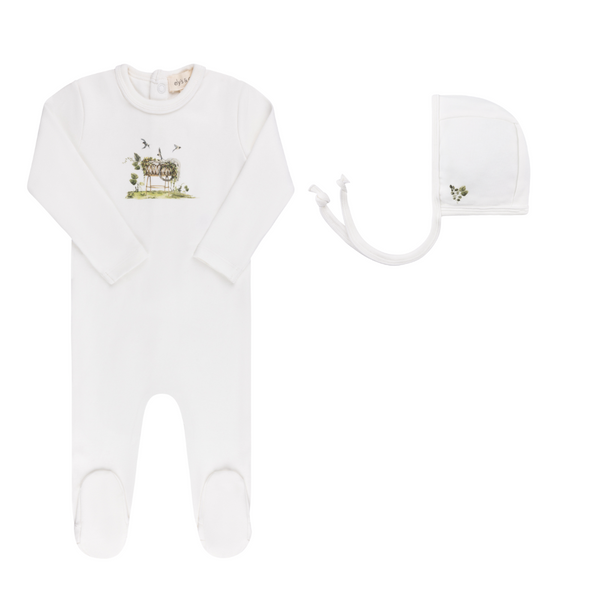 Ely’s & Co Watercolor Cradle Collection - Ivory Boy - Footie + Bonnet