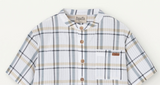 Popelin Blue Plaid Mandarin Collar Shirt