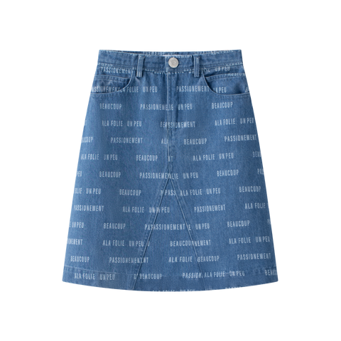 Coco Blanc Printed Blue Denim Skirt